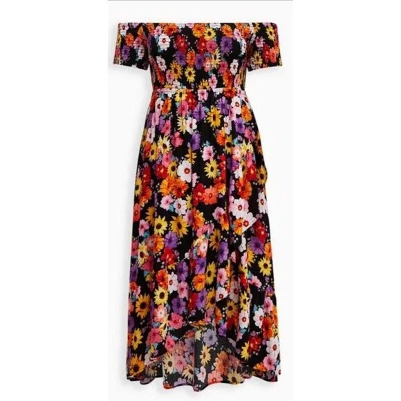 Torrid Maxi Challis Off-Shoulder Tulip Hem Floral Maxi  Dress Plus Size 5X (28) - Picture 5 of 15